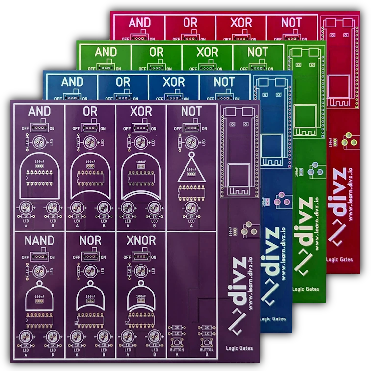Hardware & Software Logic Gate PCB in various colors